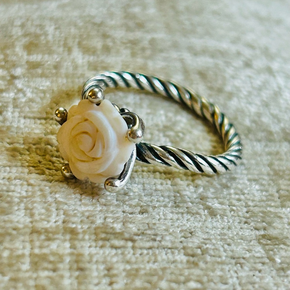 Pandora Sterling Silver Pink Enamel Rose Ring size 8